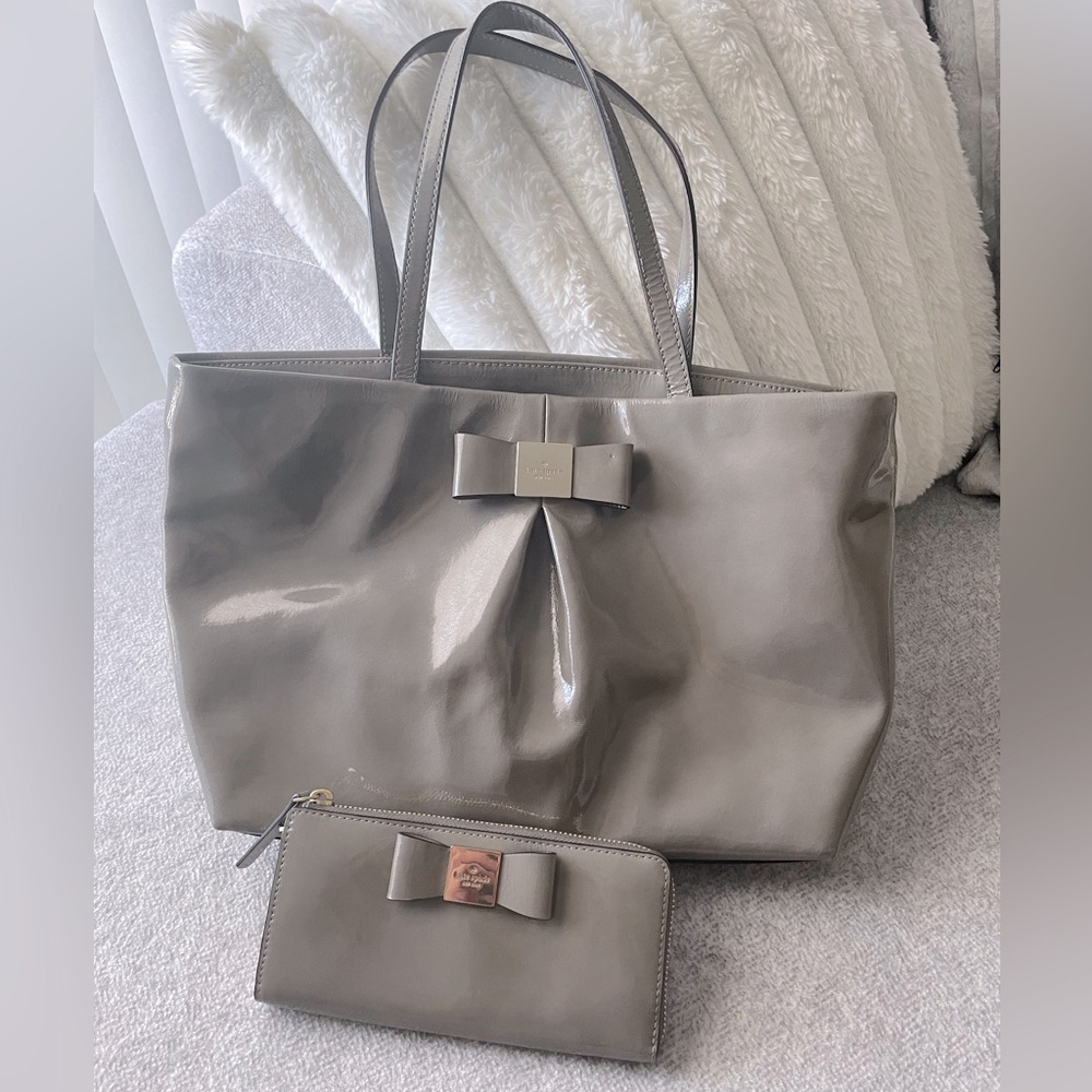 Kate Spade Gray Patent Handbag and Wallet